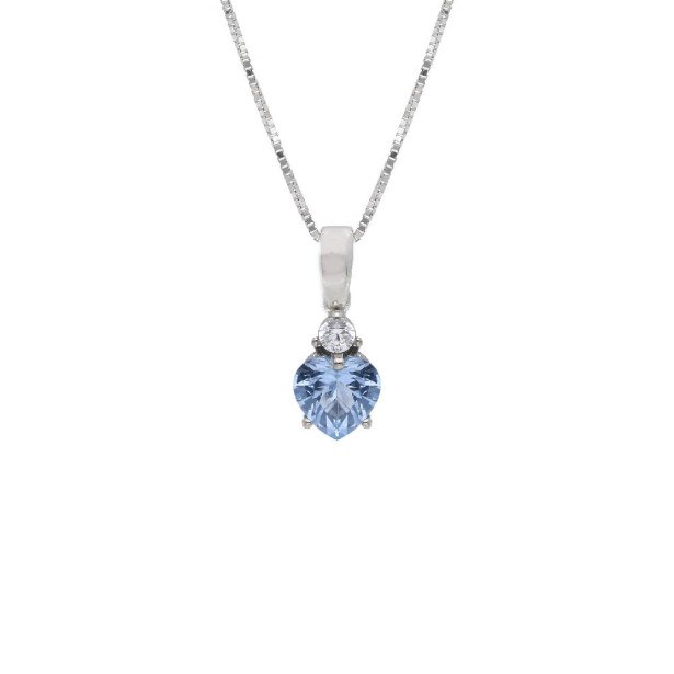 Girocollo in oro bianco 375/ooo zirconia cubica e cristallo artificiale azzurro con cuore