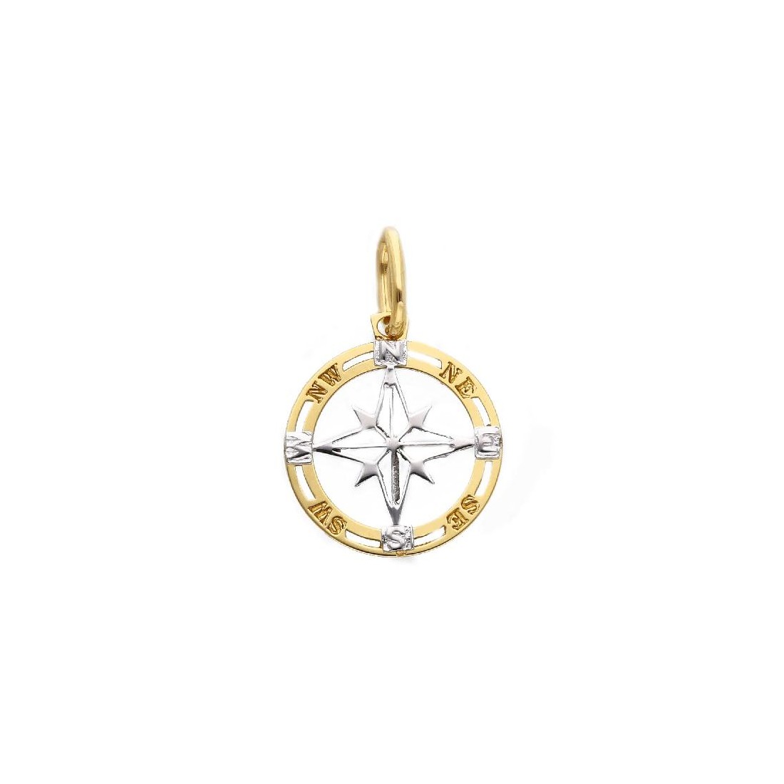 Ciondolo in oro giallo e bianco 750/ooo con rosa dei venti