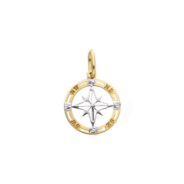 Ciondolo in oro giallo e bianco 750/ooo con rosa dei venti