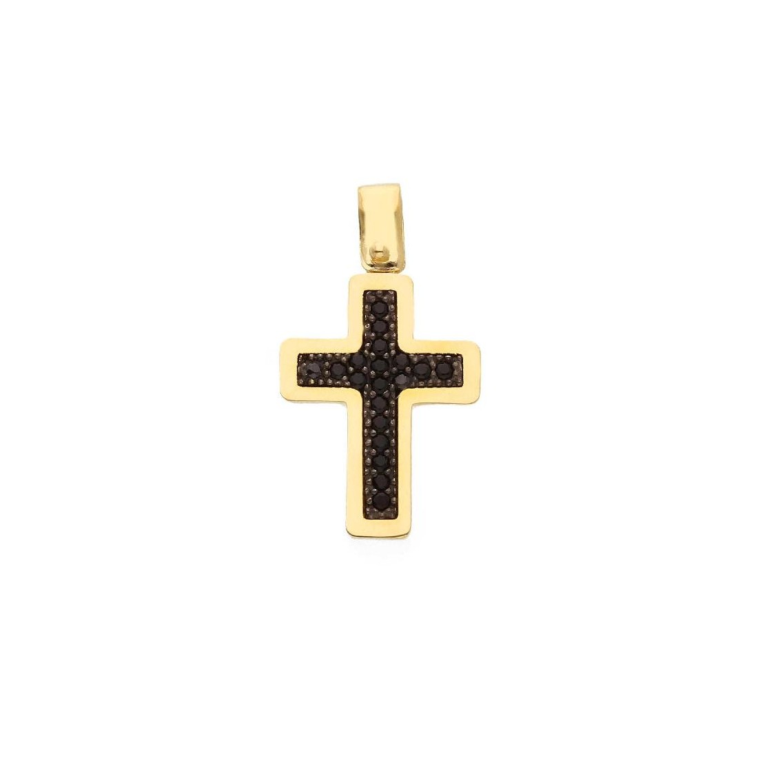 Ciondolo in oro giallo 750/°°° e zirconia cubica con croce