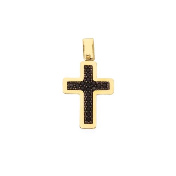 Ciondolo in oro giallo 750/°°° e zirconia cubica con croce