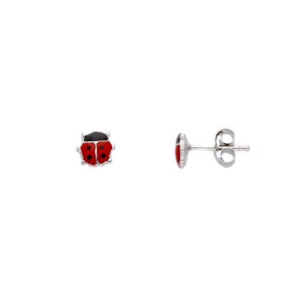 Orecchini lobo in argento 925/ooo e smalto con coccinella