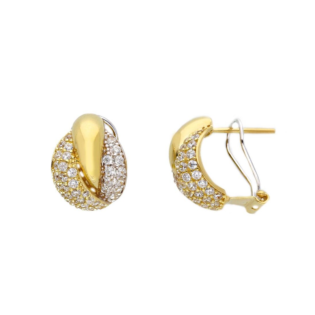 Orecchini lobo in oro giallo e bianco 750/ooo e zirconia cubica