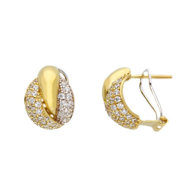 Orecchini lobo in oro giallo e bianco 750/ooo e zirconia cubica