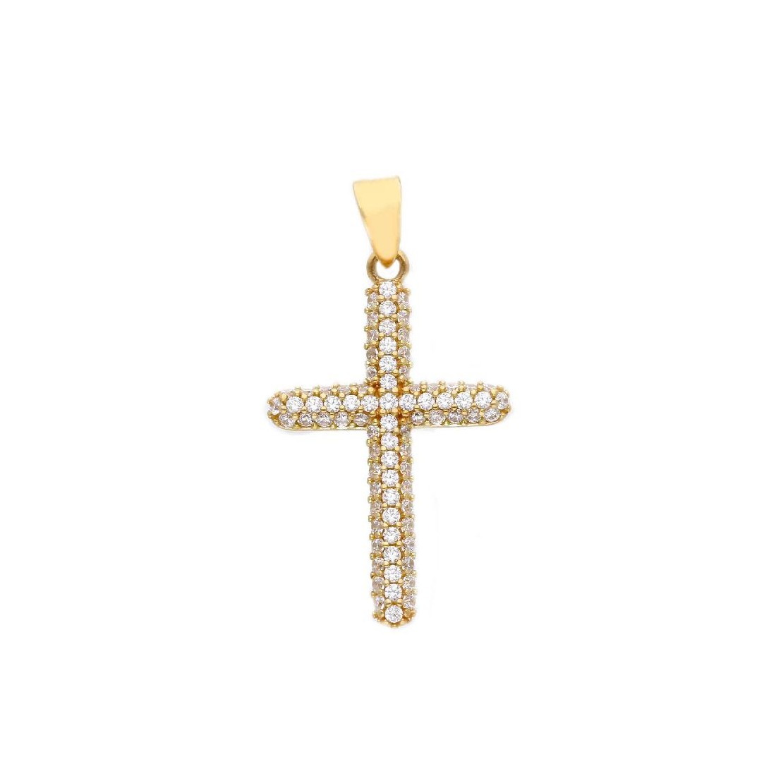 Ciondolo in oro giallo 750/°°° e zirconia cubica con croce