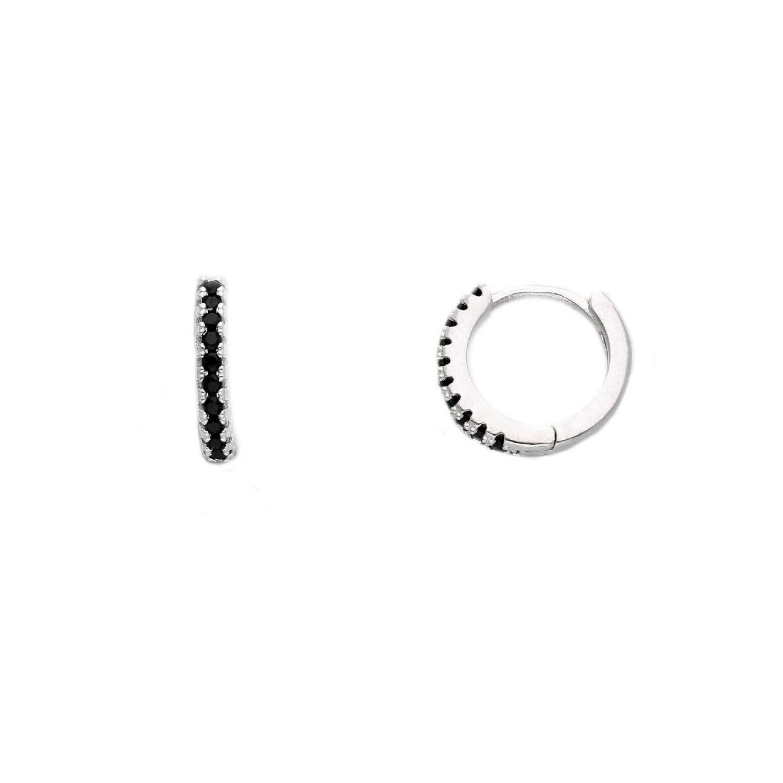 Orecchini cerchio in argento 925/ooo e cristallo artificiale nero