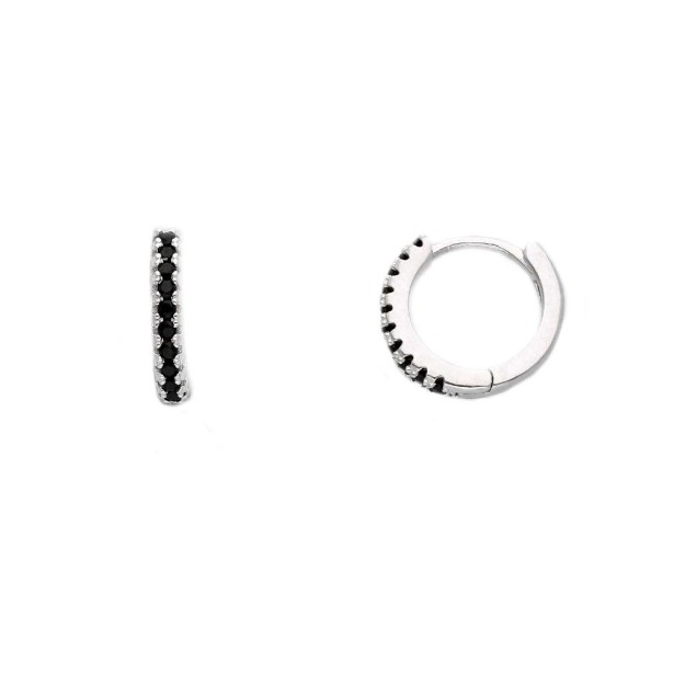 Orecchini cerchio in argento 925/ooo e cristallo artificiale nero