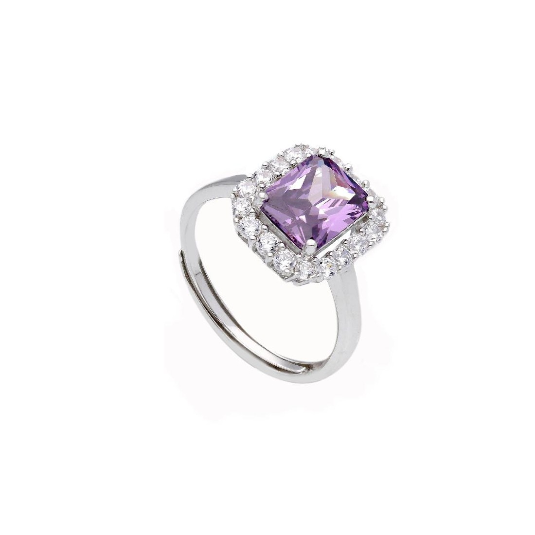 Anello in argento 925/ooo zirconia cubica e cristallo artificiale viola