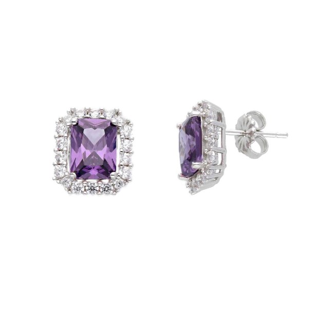 Orecchini lobo in argento 925/ooo zirconia cubicae cristallo artificiale viola