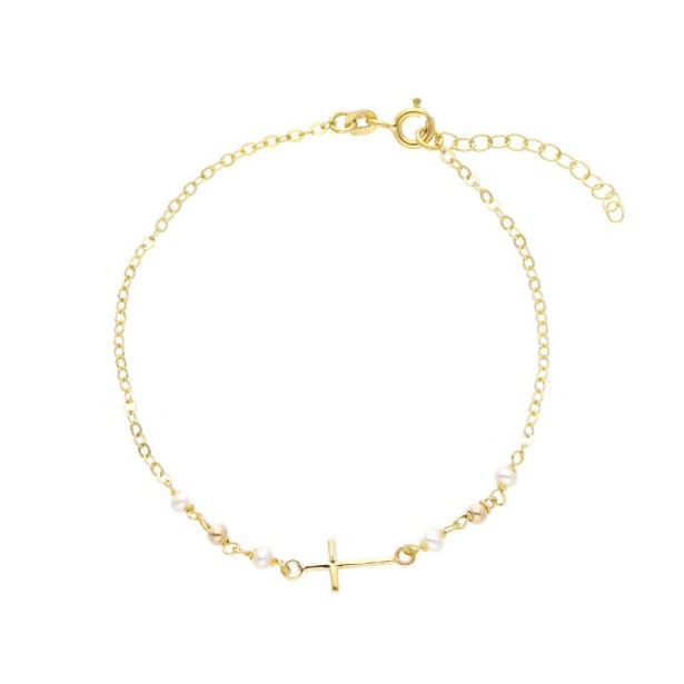 Bracciale in oro giallo 375/°°° e perle con croce