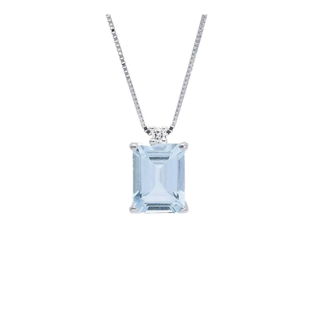 Girocollo in oro bianco 750/°°° diamante e acquamarina