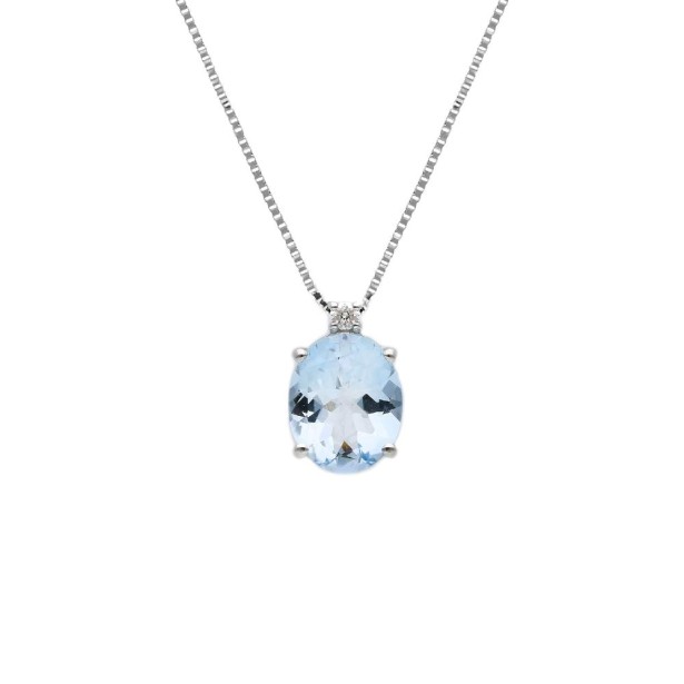 Girocollo in oro bianco 750/°°° diamante e acquamarina