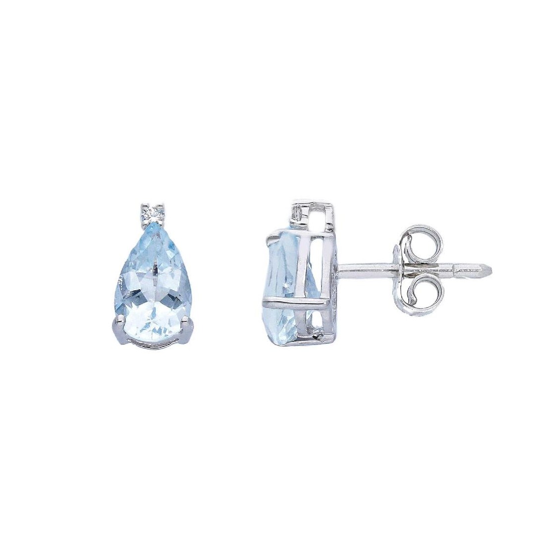 Orecchini lobo in oro bianco 750/°°° diamante e acquamarina