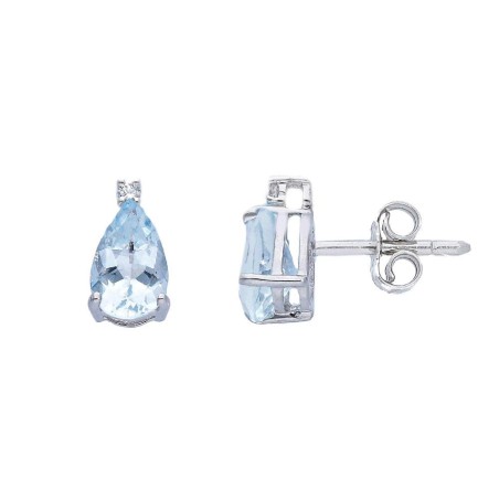 Orecchini lobo in oro bianco 750/°°° diamante e acquamarina