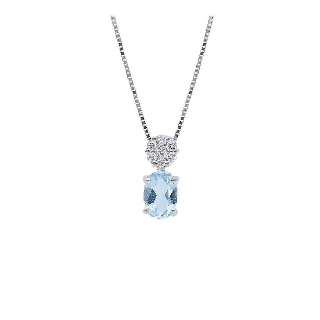 Girocollo in oro bianco 750/°°° diamante e acquamarina