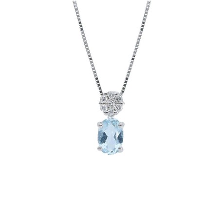 Girocollo in oro bianco 750/°°° diamante e acquamarina