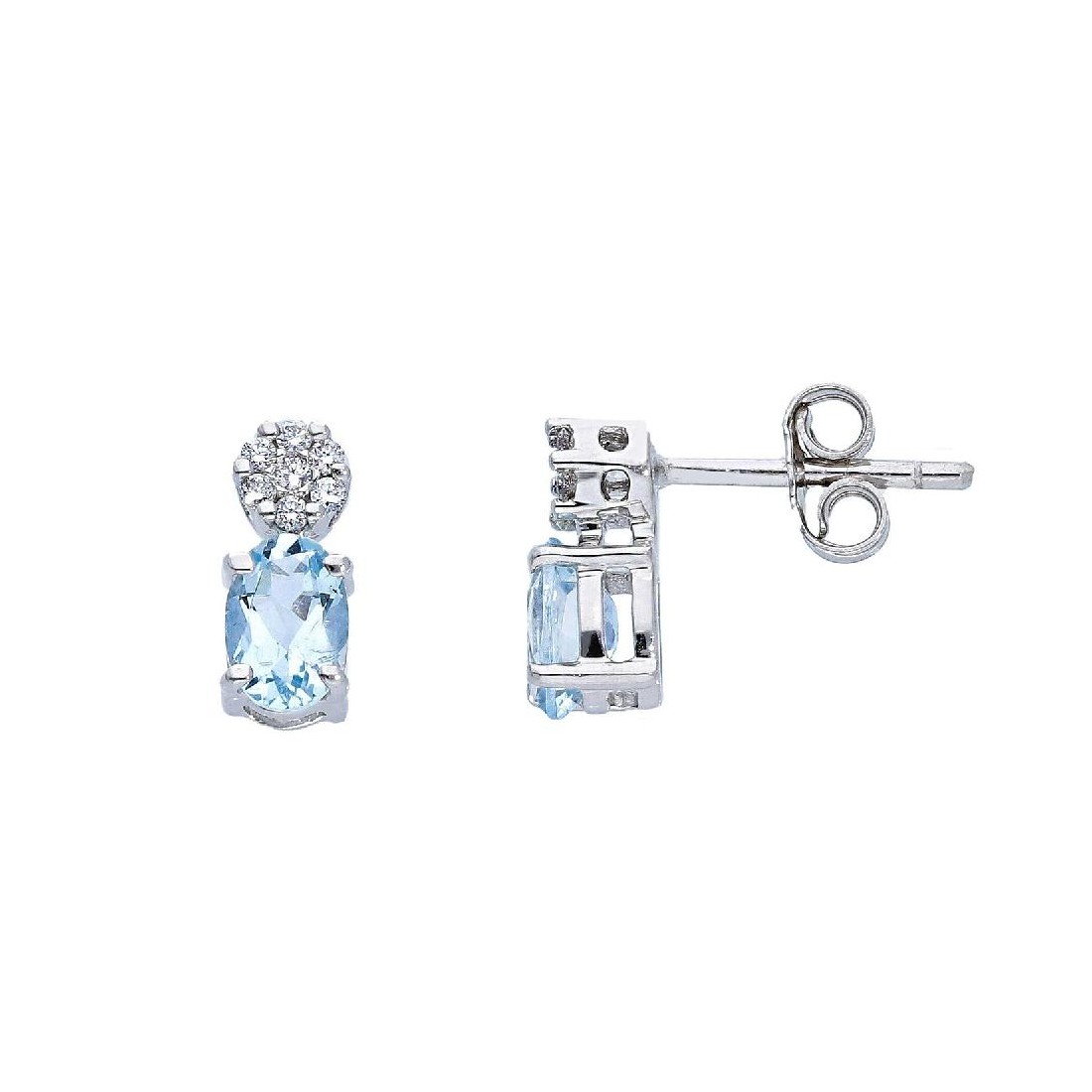 Orecchini lobo in oro bianco 750/°°° diamante e acquamarina