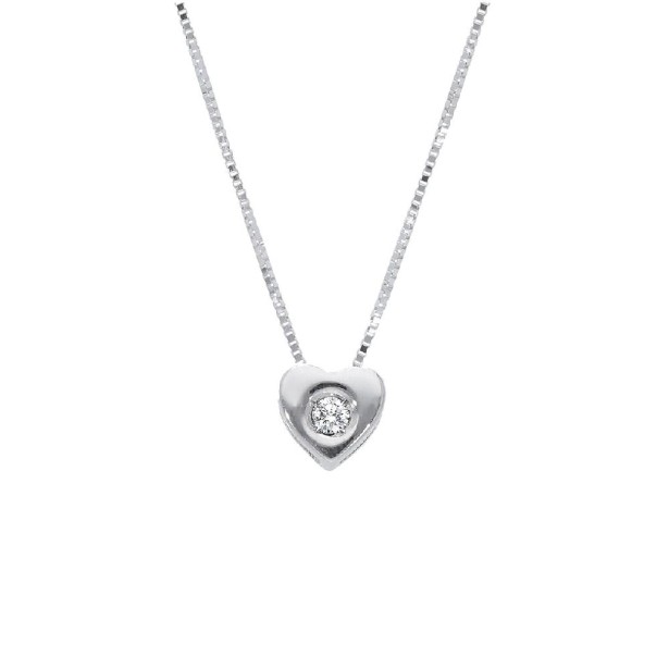 Girocollo punto luce in oro bianco 750/°°° e diamante con cuore