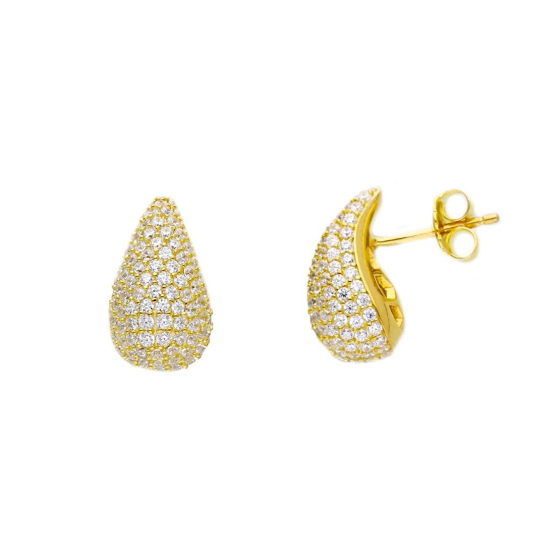 Orecchini lobo in argento dorato 925/ooo e zirconia cubica con goccia