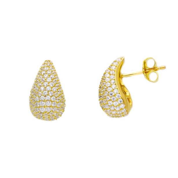 Orecchini lobo in argento dorato 925/ooo e zirconia cubica con goccia