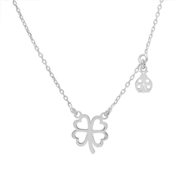 Girocollo in argento 925/ooo con quadrifoglio e coccinella