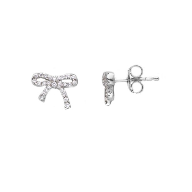Orecchini lobo in argento 925/ooo e zirconia cubica con fiocco
