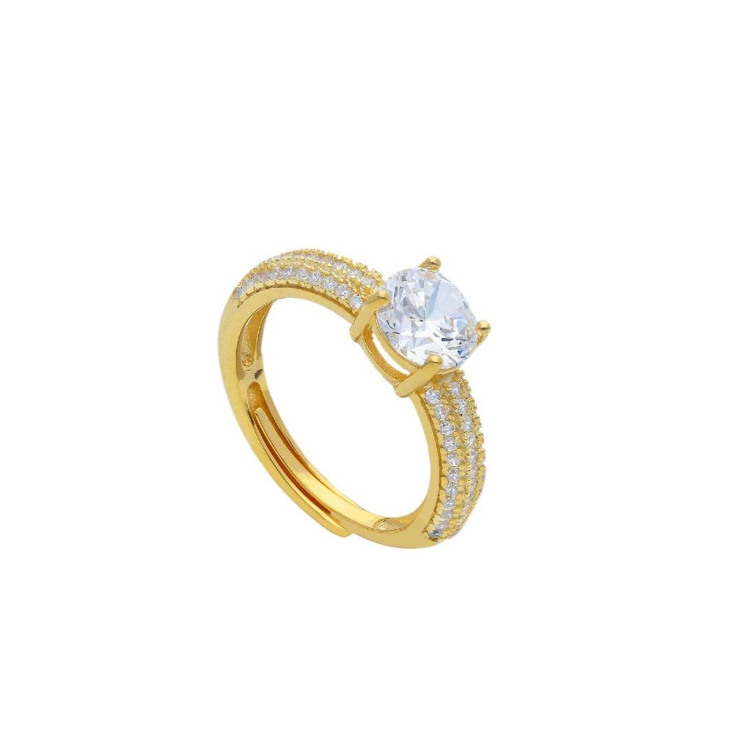 Anello solitario in argento dorato 925/ooo e zirconia cubica