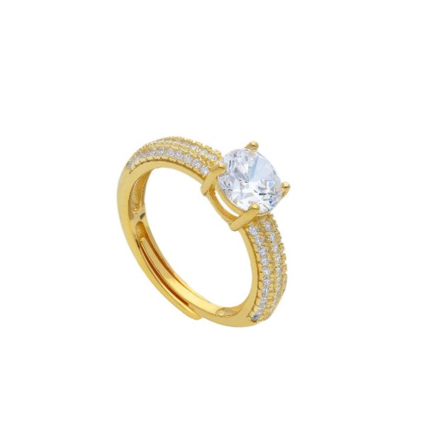 Anello solitario in argento dorato 925/ooo e zirconia cubica