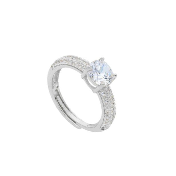 Anello solitario in argento 925/ooo e zirconia cubica