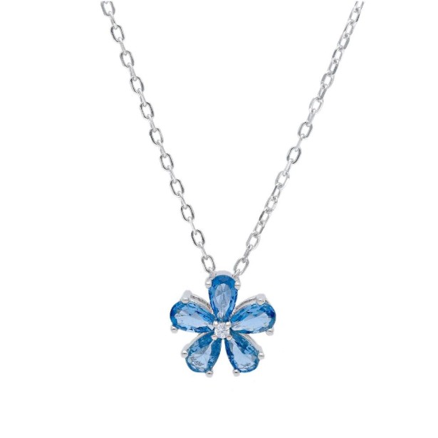 Girocollo in argento 925/ooo zirconia cubica e cristallo artificiale blu con fiore