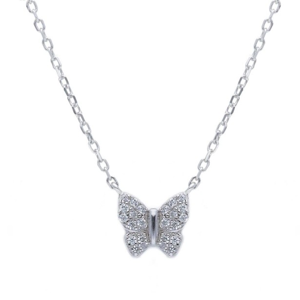 Girocollo in argento 925/ooo e zirconia cubica con farfalla