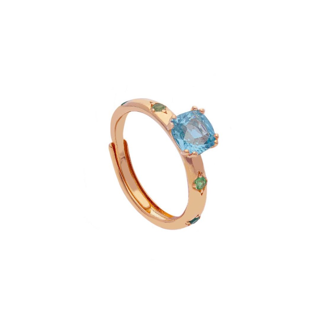 Anello solitario in argento ros� 925/ooo e cristallo artificiale multicolor