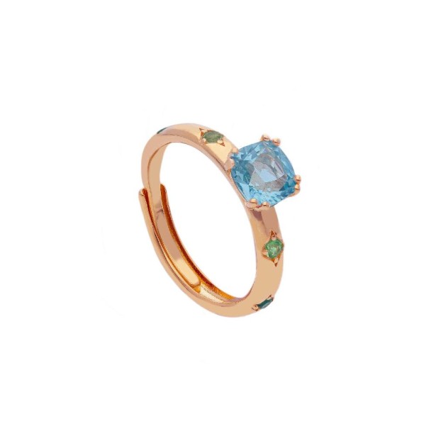 Anello solitario in argento ros� 925/ooo e cristallo artificiale multicolor