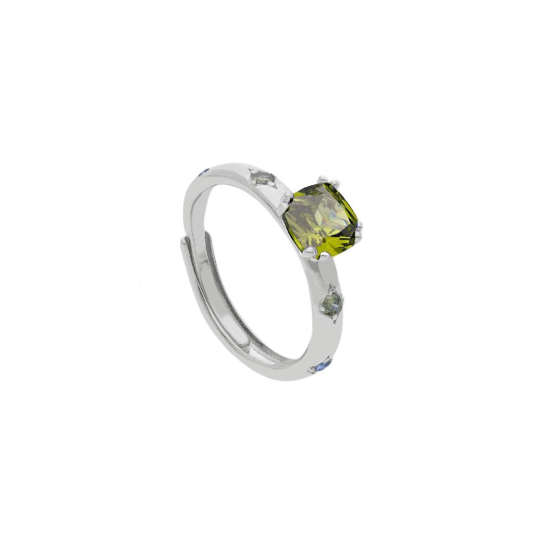 Anello solitario in argento 925/ooo e cristallo artificiale multicolor