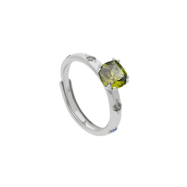 Anello solitario in argento 925/ooo e cristallo artificiale multicolor