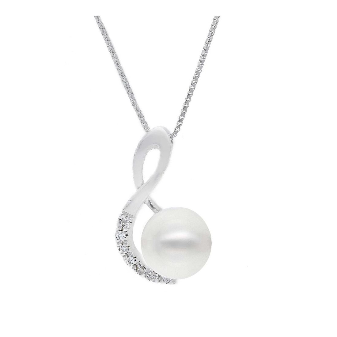 Girocollo in oro bianco 750/°°° diamante e perla