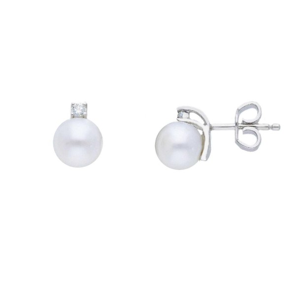 Orecchini lobo in oro bianco 750/°°° diamante e perla