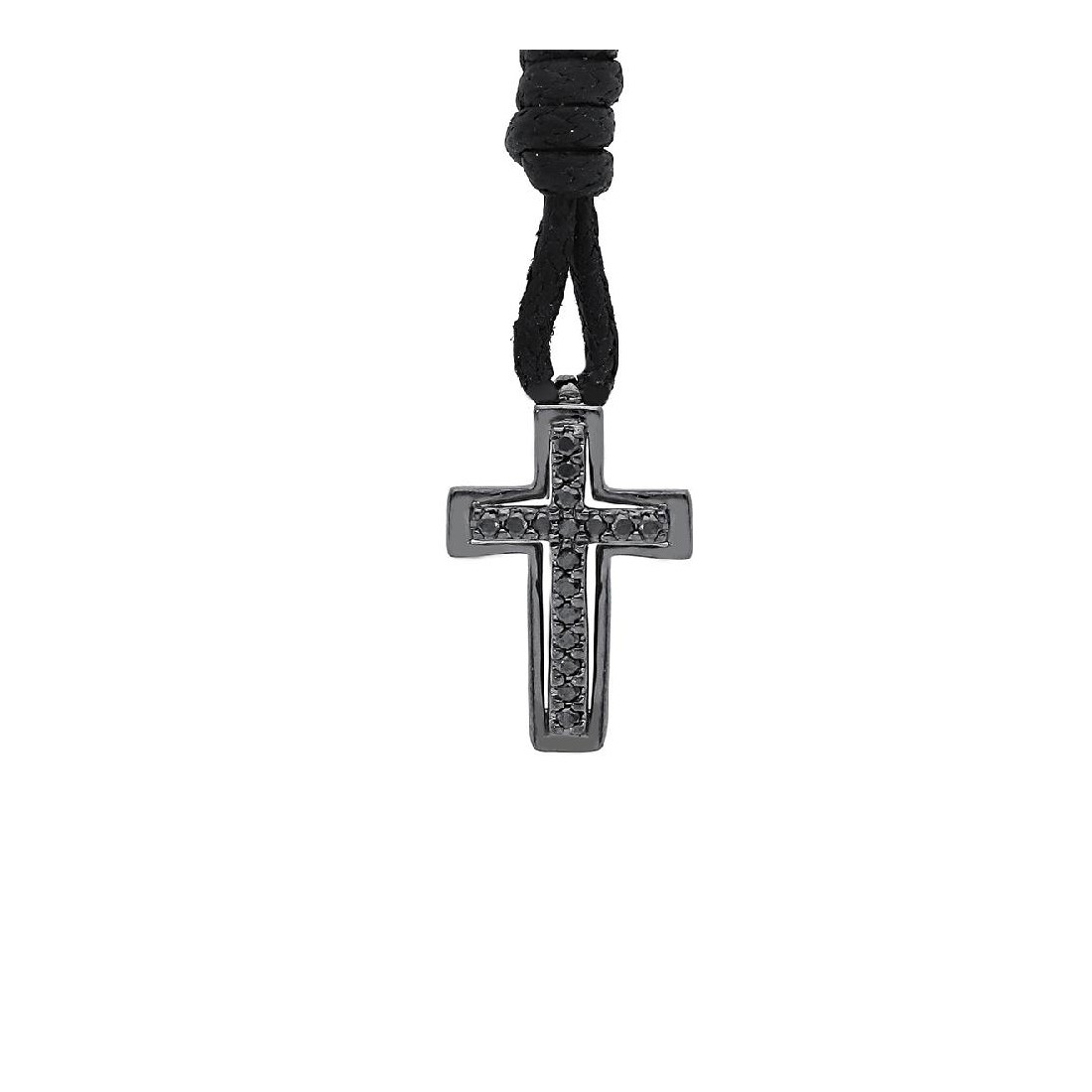 Girocollo con cordino e croce in oro brunito 750/°°° e diamante black
