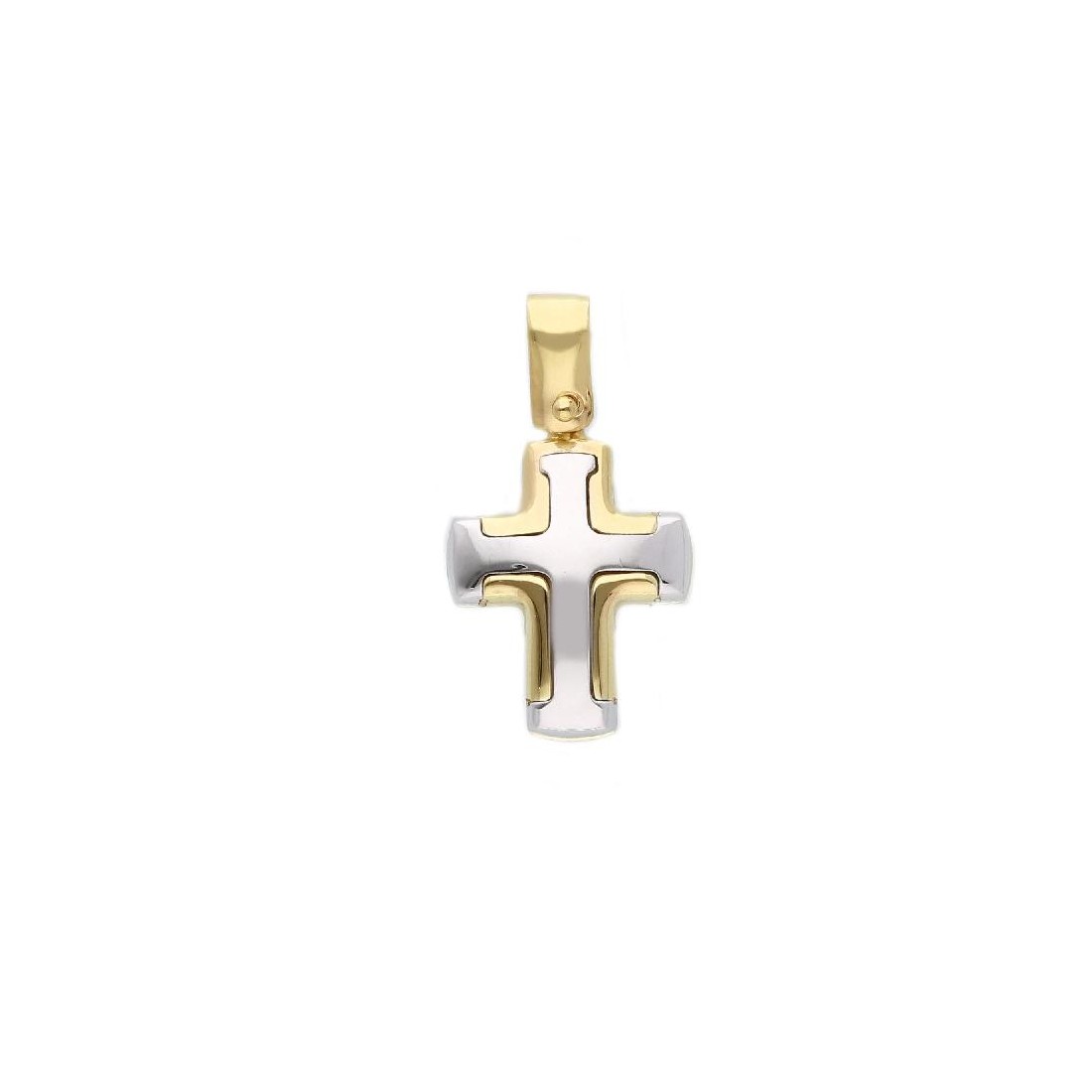 Ciondolo in oro giallo e bianco 375/ooo con croce