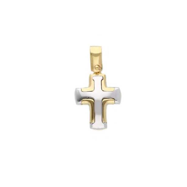 Ciondolo in oro giallo e bianco 375/ooo con croce