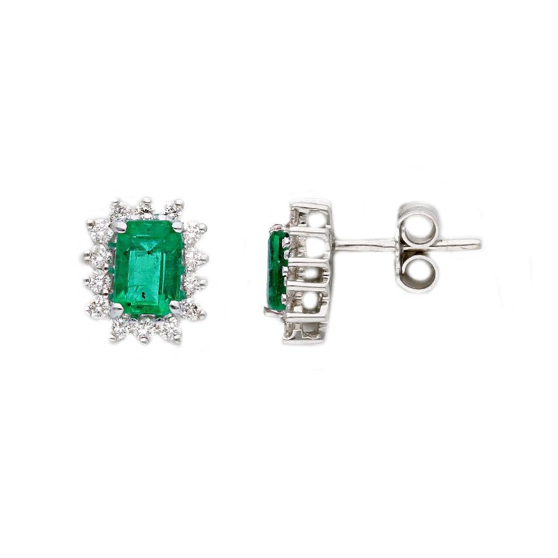 Orecchino lobo in oro bianco 750/°°° diamante e smeraldo
