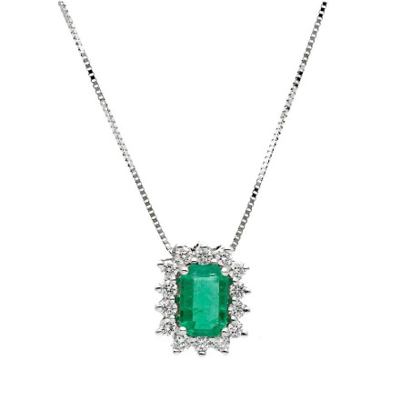 Girocollo in oro bianco 750/°°° diamante e smeraldo