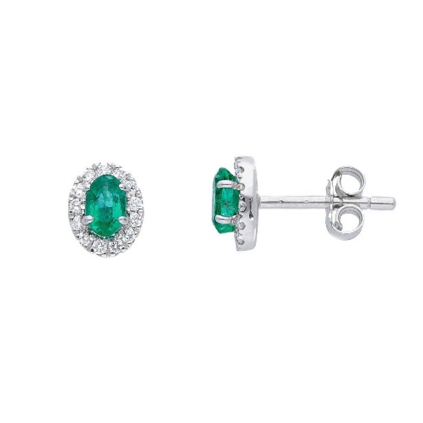 Orecchini lobo in oro bianco 750/°°° diamante e smeraldo