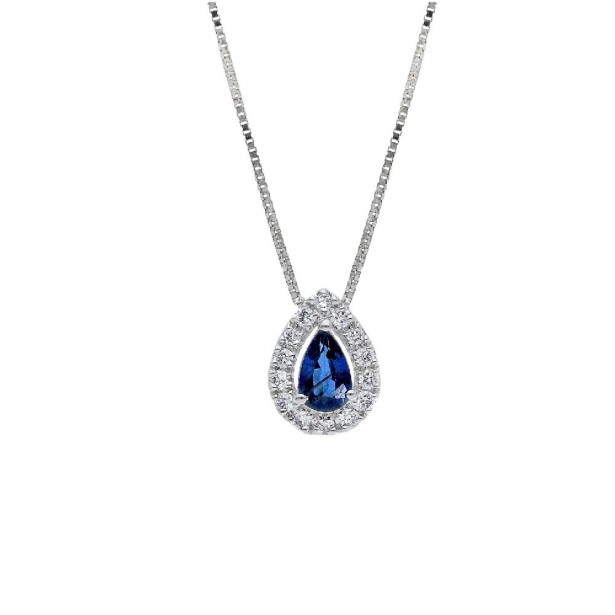 Girocollo in oro bianco 750/°°° diamante e zaffiro