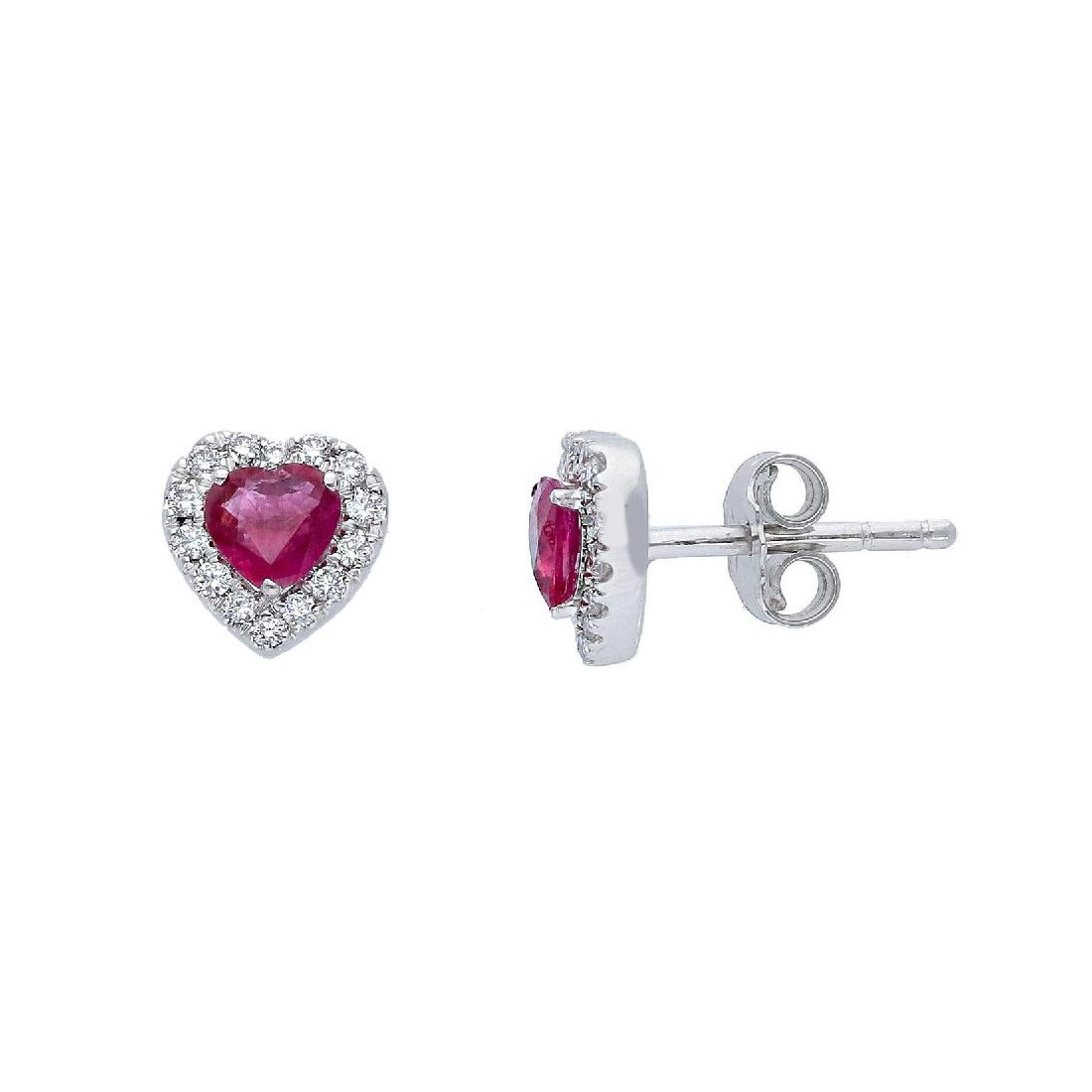 Orecchini lobo in oro bianco 750/°°° diamante e rubino con cuore