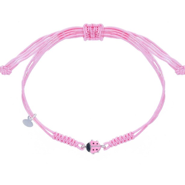 Bracciale con cordino in argento 925/ooo e smalto con coccinella