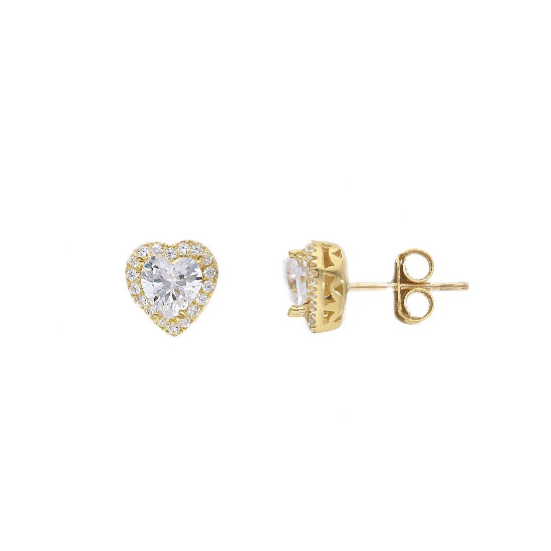 Orecchini lobo in oro giallo 375/ooo e zirconia cubica con cuore