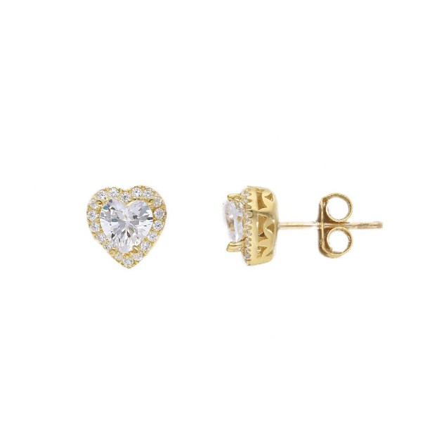 Orecchini lobo in oro giallo 375/ooo e zirconia cubica con cuore