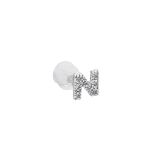 Mono orecchino in oro bianco 375/°°° e diamante con iniziale