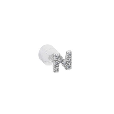 Mono orecchino in oro bianco 375/°°° e diamante con iniziale